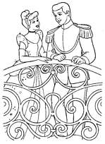 coloriage cendrillon sur le balcon avec le prince